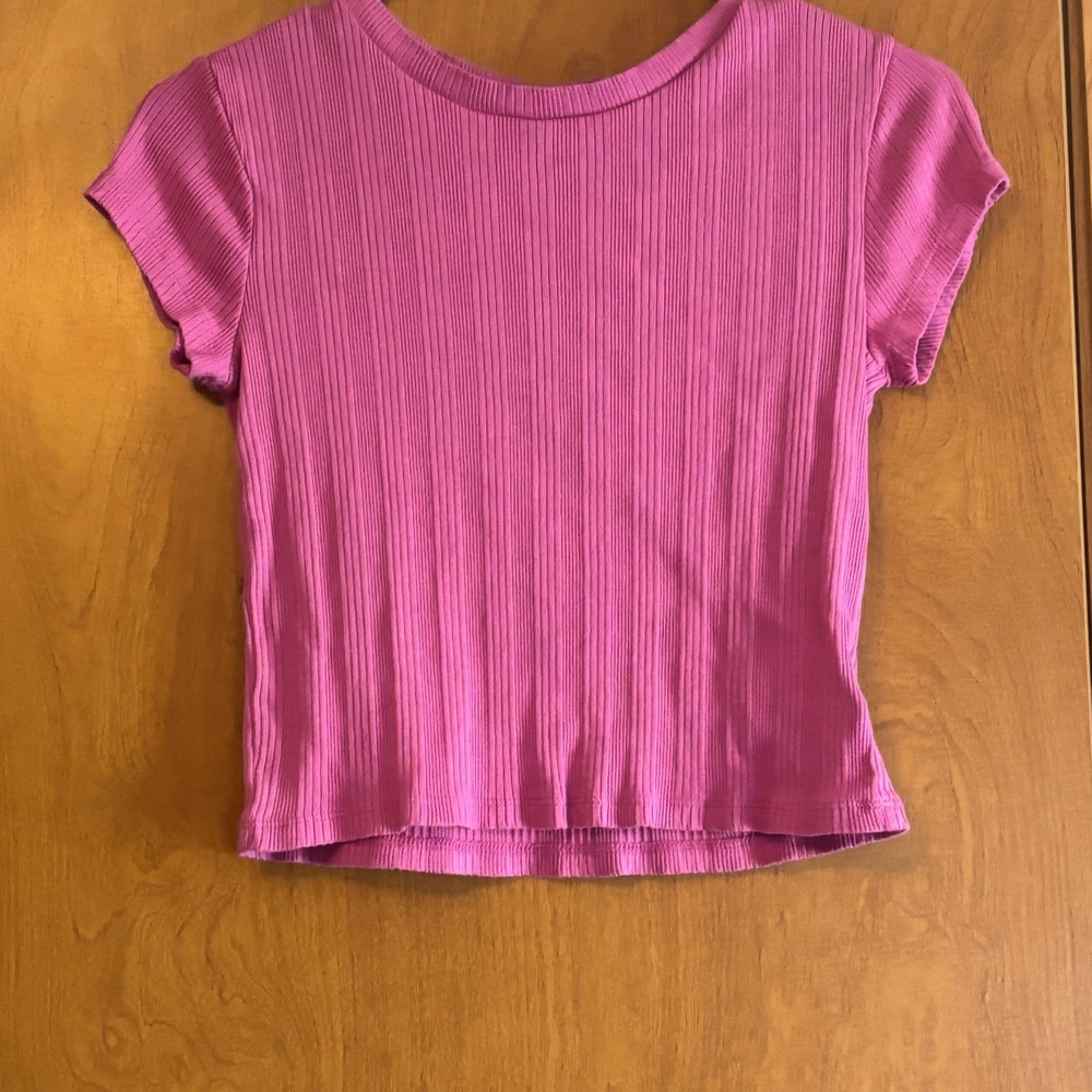 Gap Kids Girls Pink Ribbed Short Sleeve Crew Neck Tee Shirt